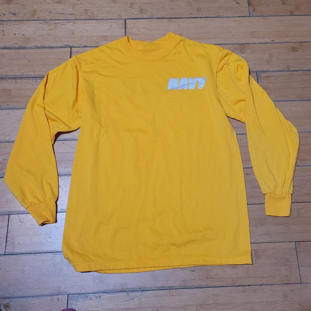 US Navy Mens Size S Yellow Crew Neck Long Sleeve Tee Uniform Pullover